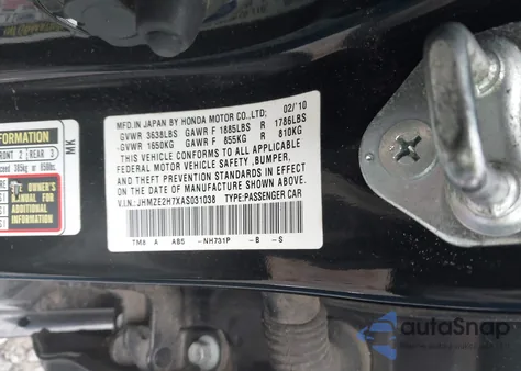 2010 Honda Insight Ex from USA, damaged, VIN JHMZE2H7XAS031038
